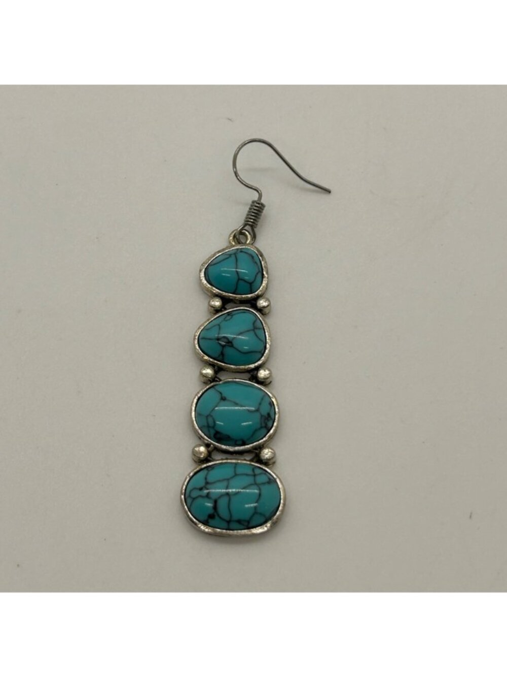 Boho Faux Turquoise Acrylic Dangle Earrings Silver Tone Western Southwest Drop J - Picture 3 of 7